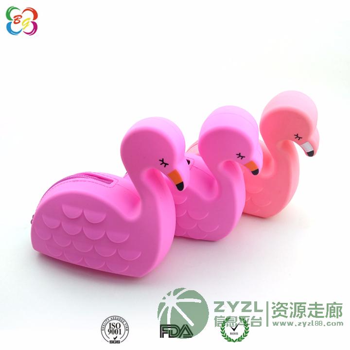 东莞韩版风范硅胶钱包批发|火烈鸟硅胶零钱包有现模